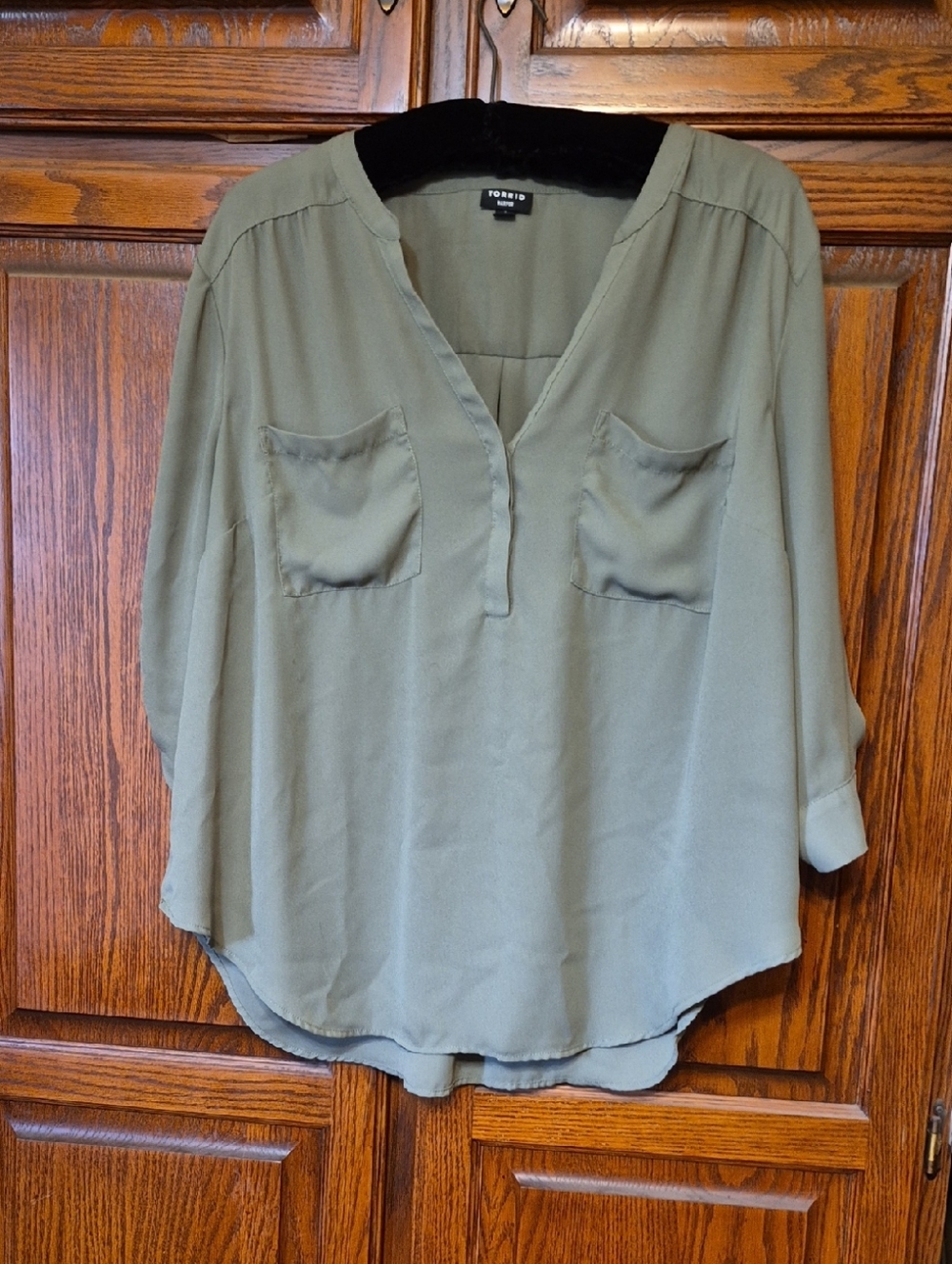 torrid Sage Green V-Neck Pocket Blouse
